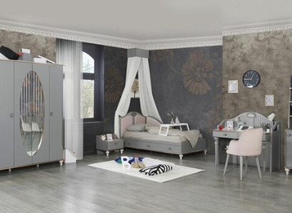 Jugendzimmer Set Bett Kleiderschrank Nachttisch Kommode mit Spiegel Möbel 4tlg